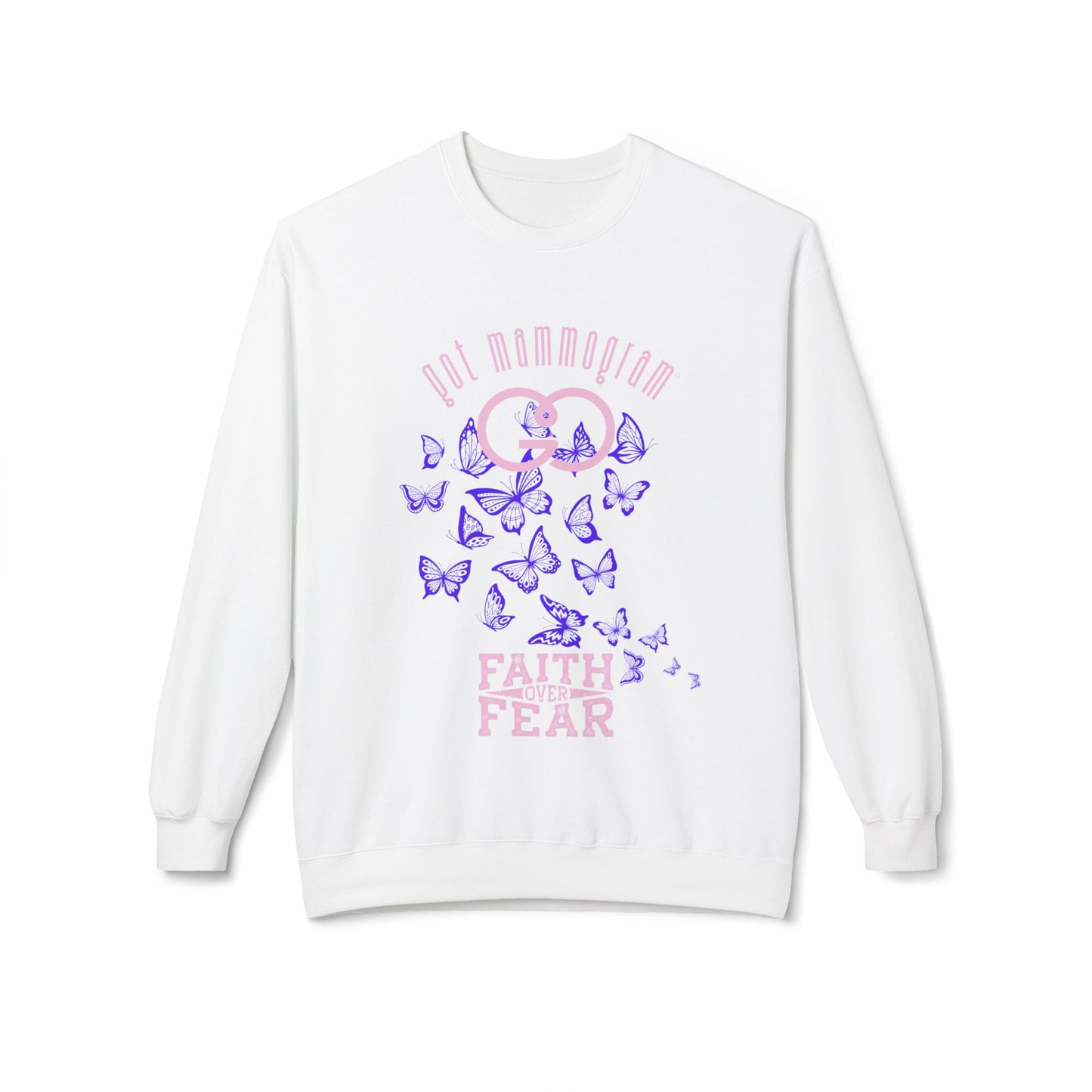 Faith Over Fear Butterfly Mammogram Sweatshirt - Breast Cancer Awareness - Light Pink