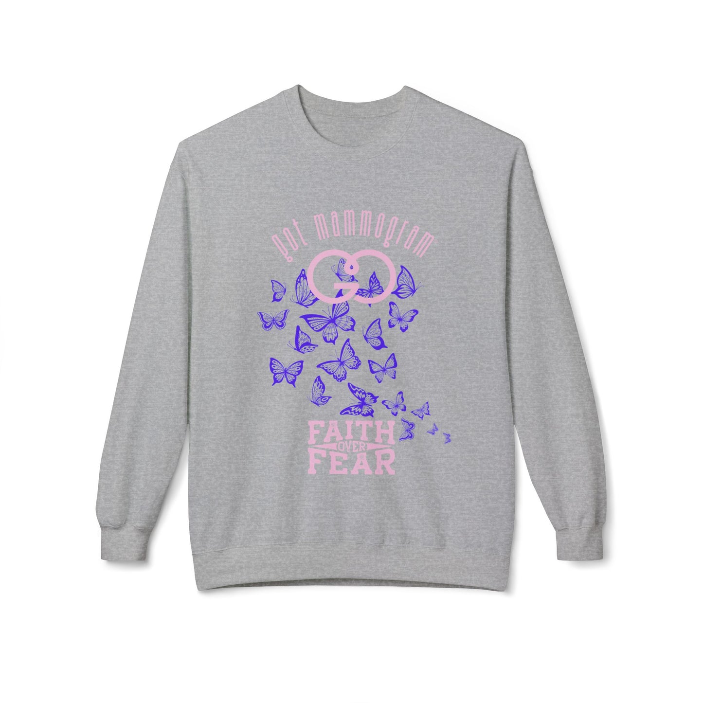 Faith Over Fear Butterfly Mammogram Sweatshirt - Breast Cancer Awareness - Light Pink