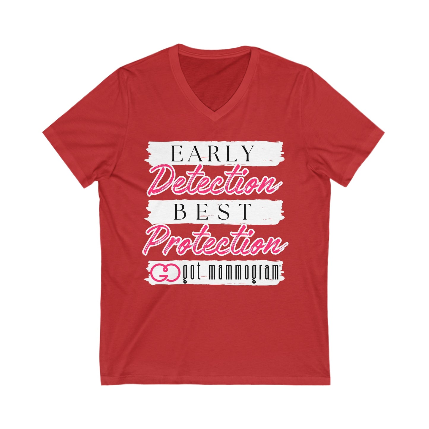 Early Detection Best Protection Mammogram V-Neck T-Shirt Breast Cancer Awareness