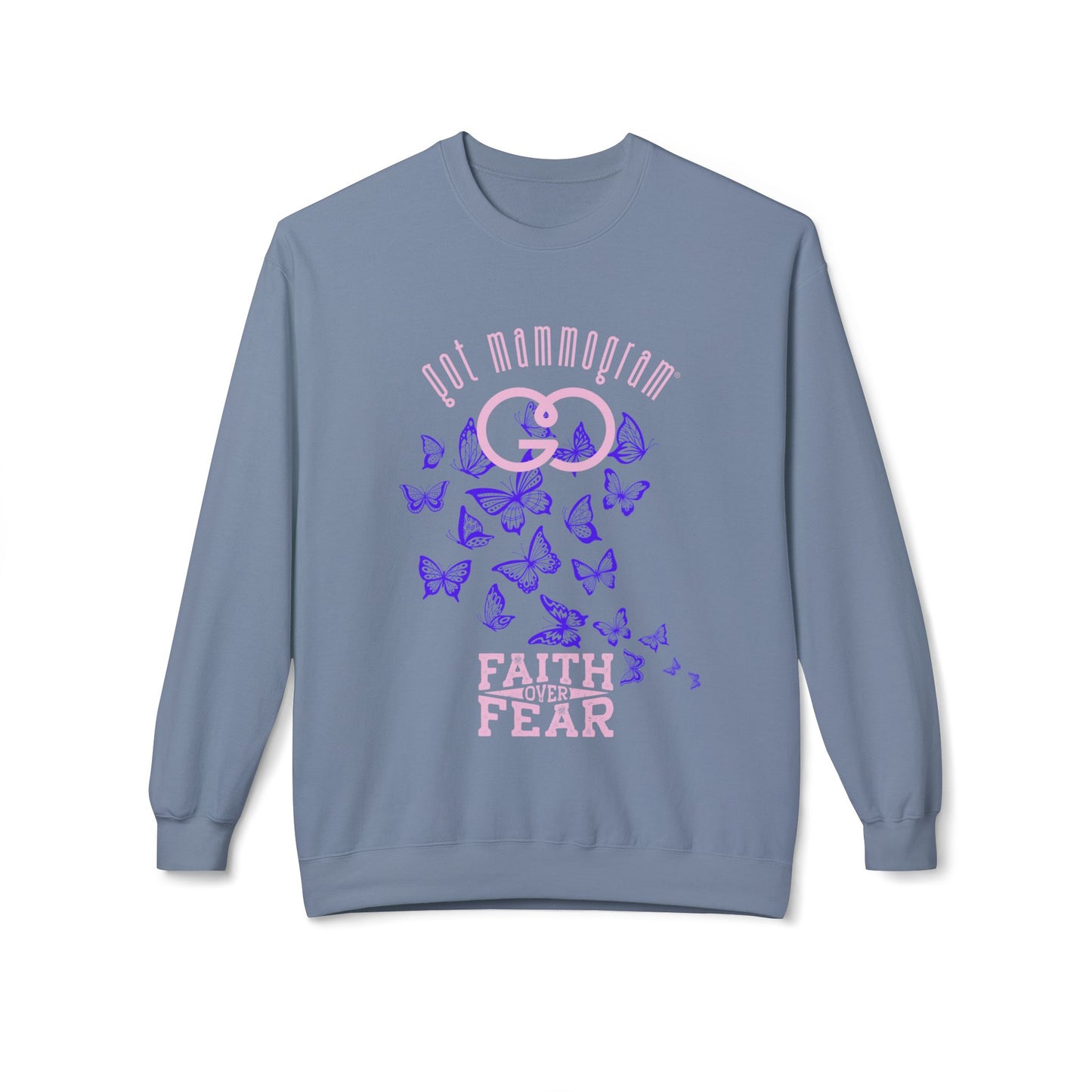 Faith Over Fear Butterfly Mammogram Sweatshirt - Breast Cancer Awareness - Light Pink