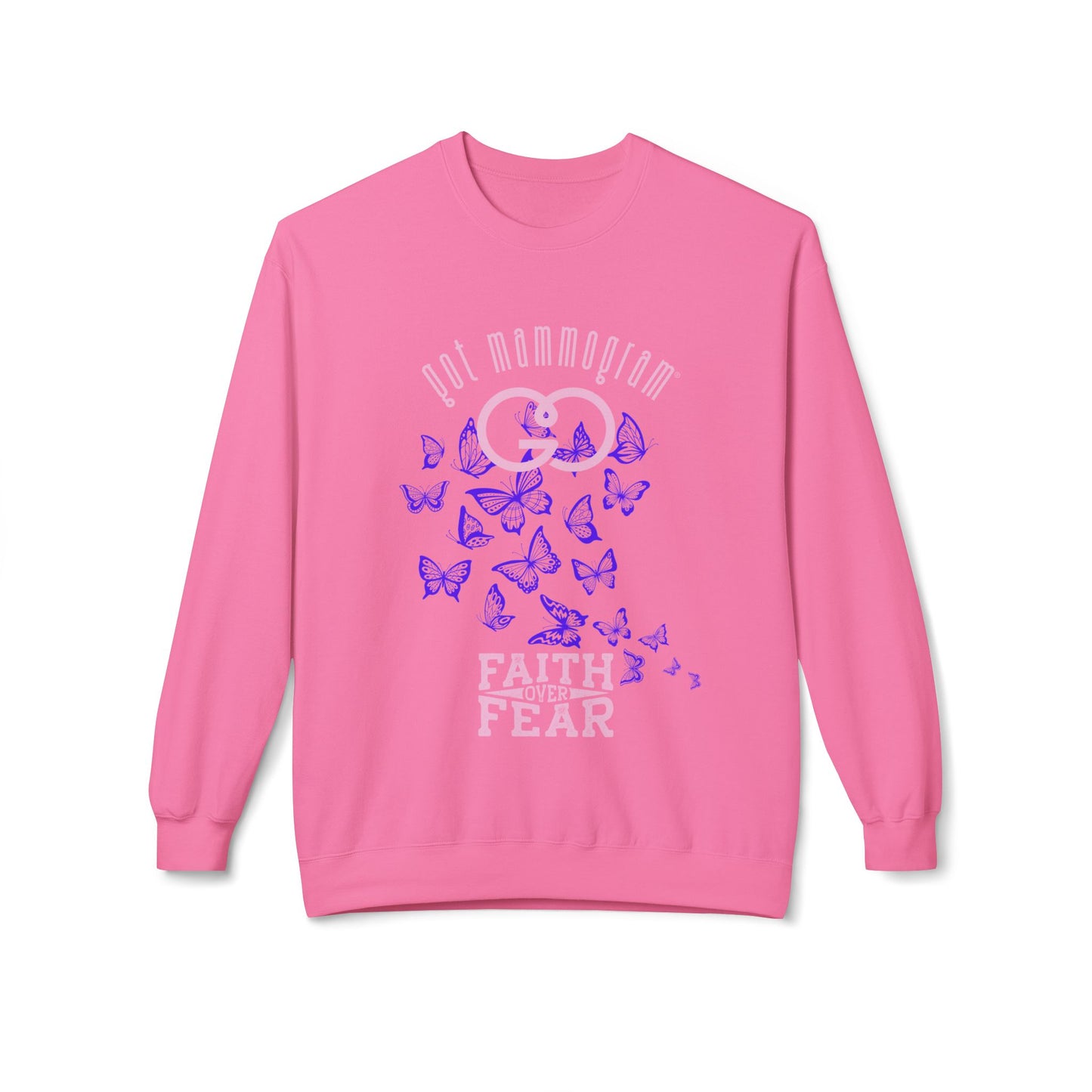 Faith Over Fear Butterfly Mammogram Sweatshirt - Breast Cancer Awareness - Light Pink