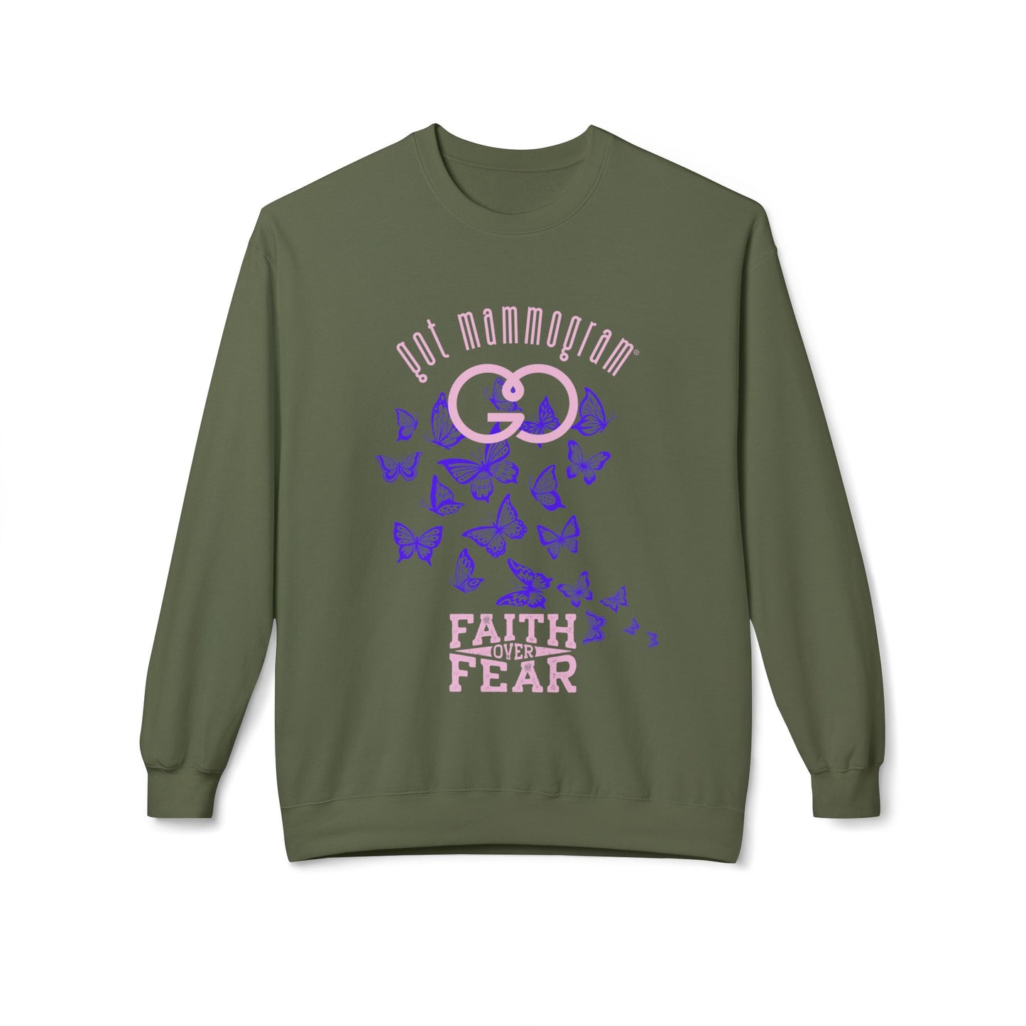 Faith Over Fear Butterfly Mammogram Sweatshirt - Breast Cancer Awareness - Light Pink