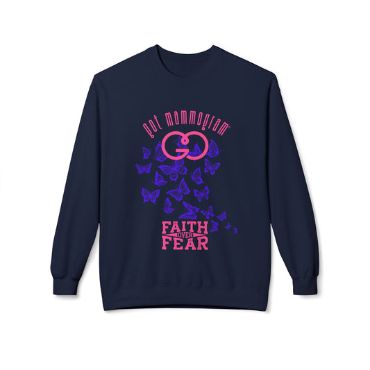 Faith Over Fear Butterfly Mammogram Sweatshirt - Breast Cancer Awareness - Dark Pink