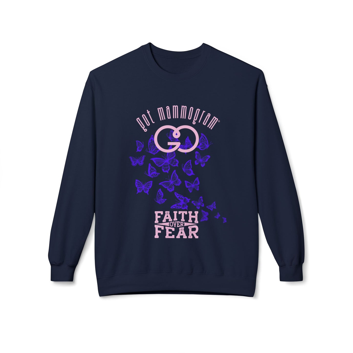 Faith Over Fear Butterfly Mammogram Sweatshirt - Breast Cancer Awareness - Light Pink